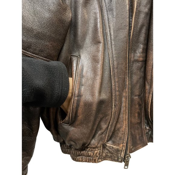 Vintage Leather King Motorcycle Jacket Brown Leather Bomber Biker Coat XL - Picture 4 of 12